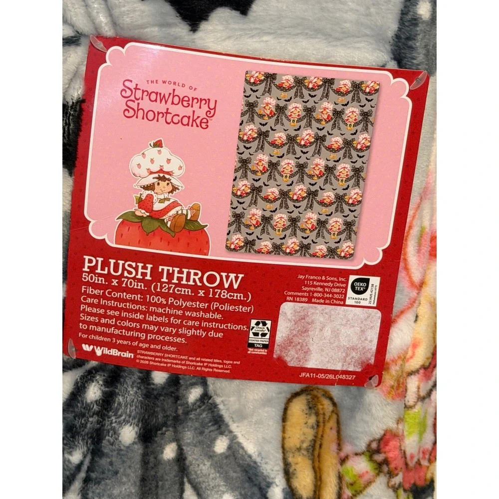 Strawberry Shortcake Gothic Plush Throw Blanket Grey Bows Bats 50x70 New